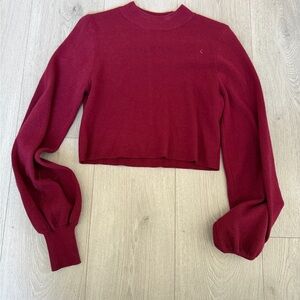 Women's Burgundy Long Sleeve Crop Top